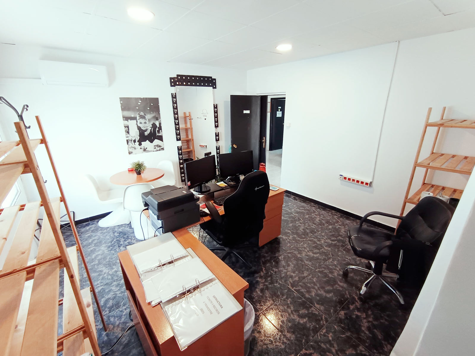 Production office exterior detail at Murcia Production Service — parking and access for film crews