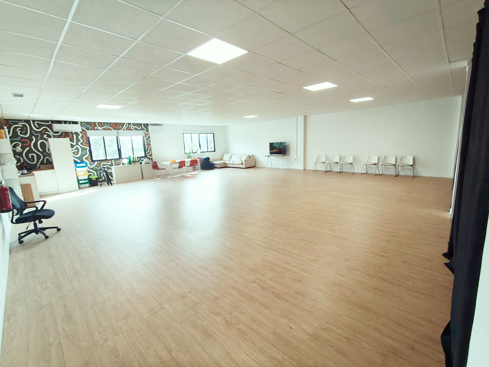 Film production support area at Murcia Production Service offices — break room and storage